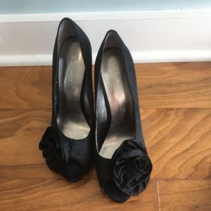 Nine West-Black Satin Rose/Bow detail front